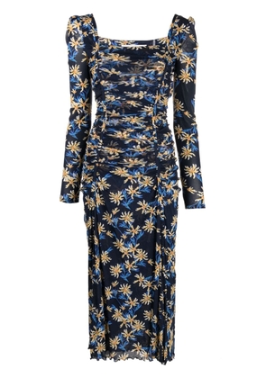DVF Diane von Furstenberg floral-print ruched dress - Blue