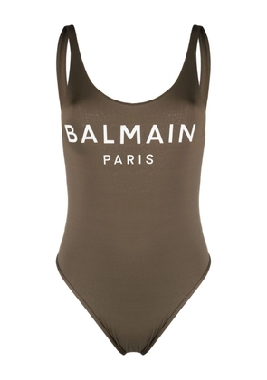Balmain logo-print scoop-back swimsuit - Green