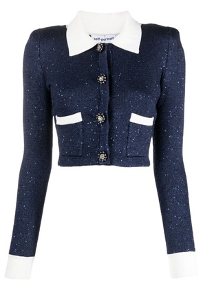 Self-Portrait cropped knitted jacket - Blue