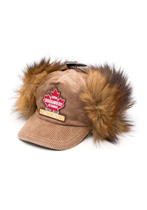 Dsquared2 logo-patch faux-fur lining corduroy cap - Brown