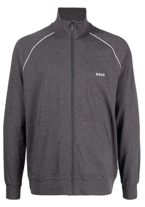 BOSS embroidered-logo zip-up jacket - Grey