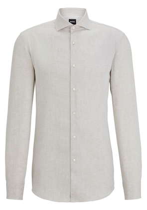 BOSS spread-collar linen shirt - Neutrals
