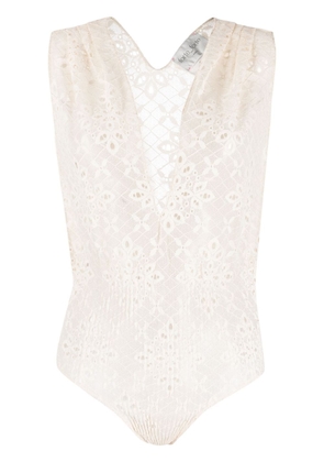 Forte Forte broderie-anglaise plunge bodysuit - Neutrals