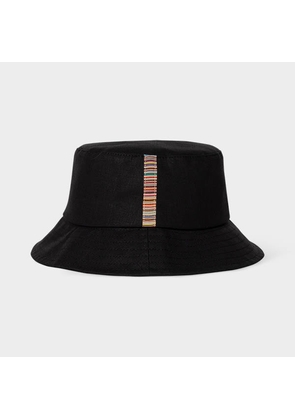 Paul Smith Black Linen 'Signature Stripe' Trim Bucket Hat