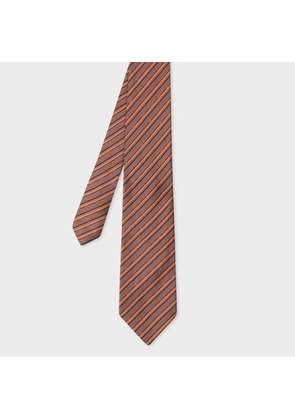 Paul Smith Peach and Brown Stripe Silk Tie Grey