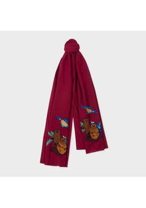 Paul Smith Red 'Explorer' Embroidered Cotton Scarf