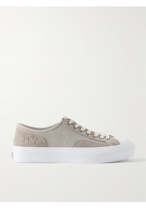 Givenchy - City Logo-Debossed Leather and Suede-Trimmed Canvas Sneakers - Men - Neutrals - EU 41