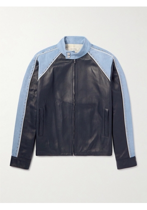 Wales Bonner - Marvel Studded Suede-Trimmed Leather Jacket - Men - Blue - IT 46