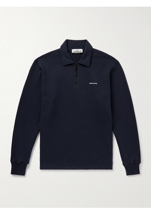 Stone Island - Garment-Dyed Logo-Print Cotton-Jersey Half-Zip Sweatshirt - Men - Blue - S