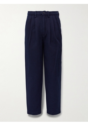 Blue Blue Japan - Tapered Pleated Indigo-Dyed Sashiko Cotton Trousers - Men - Blue - S