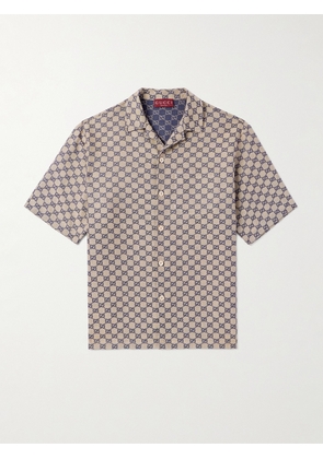 Gucci - Camp-Collar Logo-Jacquard Linen-Blend Shirt - Men - Brown - IT 46