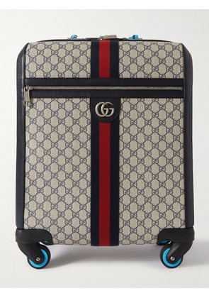 Gucci - Savoy Leather-Trimmed Striped Monogrammed Coated-Canvas Trolley Suitcase - Men - Neutrals