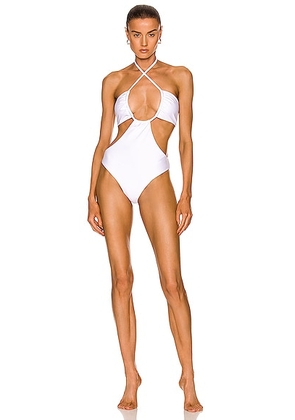 Rosetta Getty Drawstring Bandeau One Piece Swimsuit in White - White. Size XS (also in ).