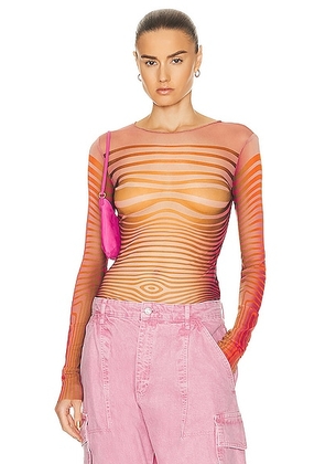 Jean Paul Gaultier Printed Morphing Stripes Long Sleeve Top in Red & Orange - Red. Size XS (also in ).