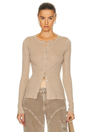 Enza Costa Cashmere Long Sleeve Cardigan in Khaki - Brown. Size S (also in ).