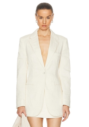 Brandon Maxwell The Jemma Notched Lapel Jacket With Fitted Waist in Greige - White. Size 6 (also in 8).