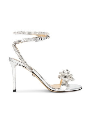 MACH & MACH Double Bow 95 Round Toe Mirror Leather Sandal in Silver - Metallic Silver. Size 41 (also in ).