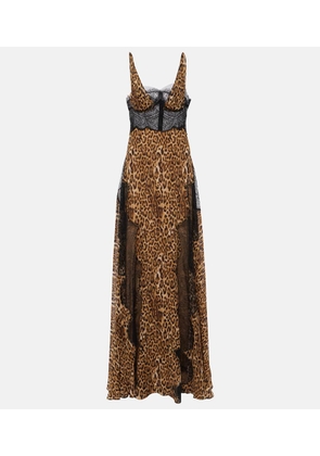 Costarellos Leopard-print lace-trimmed gown