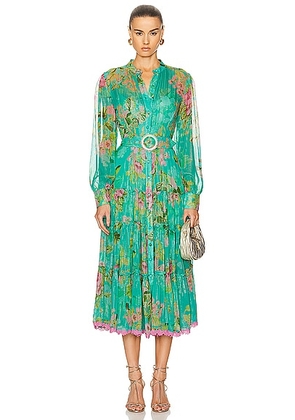 HEMANT AND NANDITA Azra Shirt Buckle Belt Dress in Teal Floral - Teal. Size XS (also in ).