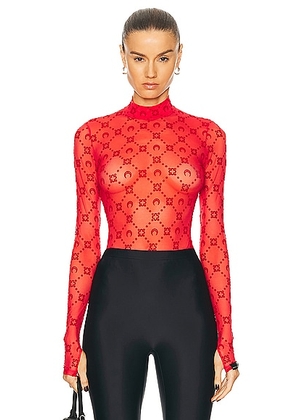 Marine Serre Monogram Mesh Flock High Neck Top in Red - Red. Size XS (also in ).