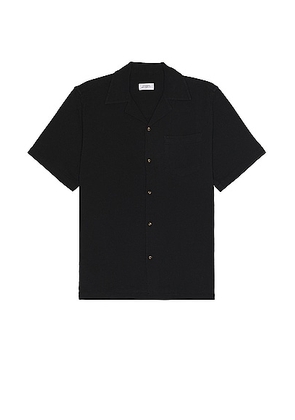 SATURDAYS NYC Canty Boucle Knit Short Sleeve Shirt in Black - Black. Size M (also in S, XL/1X).