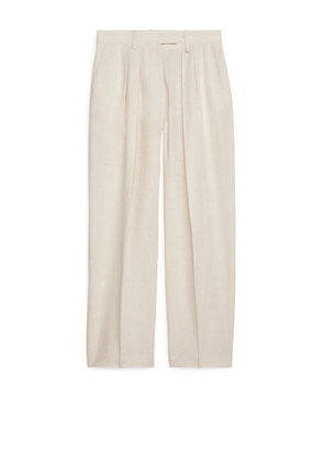 High Waist Linen Trousers - Beige