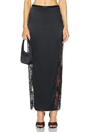 fleur du mal Silk And Lace Insert Maxi Skirt in Black - Black. Size M (also in L, S, XS).
