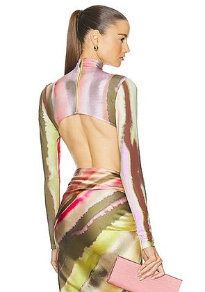 SILVIA TCHERASSI Olante Bodysuit in Artichoke Pink Abstract Stripes - Green. Size XS (also in L, M).