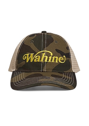 Wahine Trucker Hat in Camo & Beige - Army. Size all.