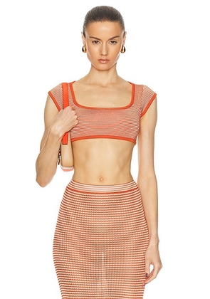 Calle Del Mar Lycra Cap Sleeve Crop Top in Tomato Stripe - Red. Size L (also in M).