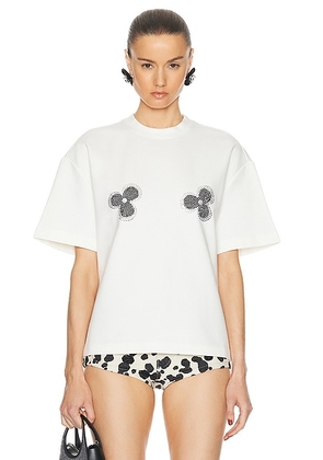 AREA Crystal Embellished Flower Top in Whipped White - White. Size L (also in M, S, XS).
