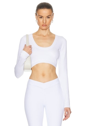 alo Seamless Ribbed Cropped Serene Long Sleeve Top in White - White. Size L (also in M, S, XS).
