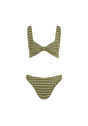 Hunza G Bonnie Bikini in Metallic Moss/White Stripe
