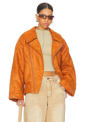House of Sunny The Hybrid Biker Jacket in Tan. Size L, XS.