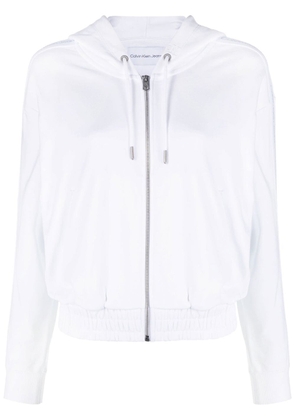 Calvin Klein Jeans embroidered-logo zip-up hoodie - White