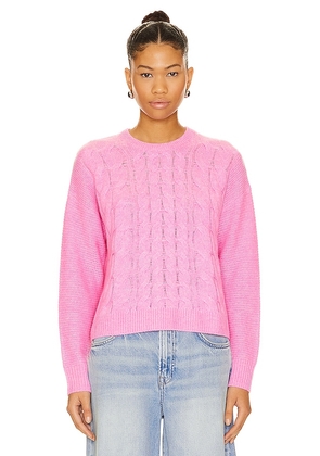 Autumn Cashmere 6 Ply Open Cable Crew in Pink. Size S, XS.