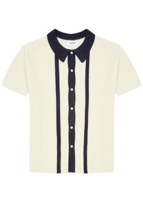 Soulland Ciel Striped Ribbed-knit Polo Shirt - Off White - S