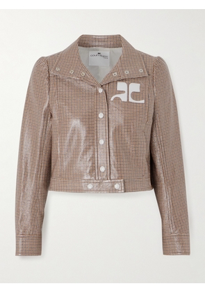 COURREGES - Reedition Cropped Appliquéd Checked Coated Cotton-blend Jacket - Brown - IT34,IT36,IT38,IT40,IT42