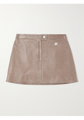 COURREGES - Reedition Appliquéd Checked Coated Cotton-blend Mini Skirt - Brown - IT34,IT36,IT38,IT40,IT42,IT44