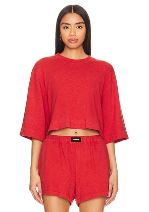 MONROW French Terry Oversized Tee in Red. Size M, S, XS.