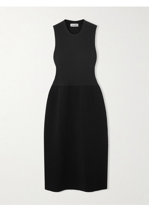 Jil Sander - Paneled Ribbed Stretch-silk Midi Dress - Black - FR34,FR36,FR38,FR40,FR42