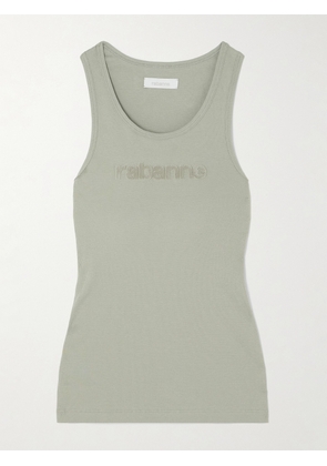 Rabanne - Logo-flocked Ribbed Cotton-blend Jersey Tank - Gray - x small,small,medium,large,x large