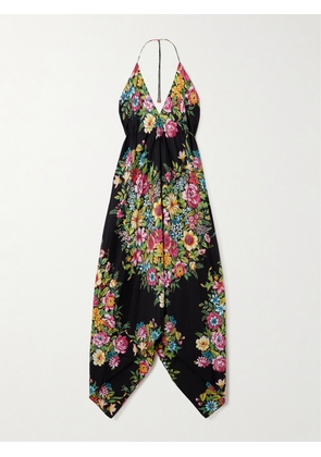 Etro - Asymmetric Floral-print Silk Halterneck Dress - Black - x small,small,medium,large