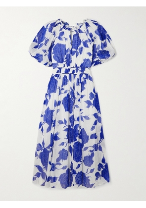 Aje - Elysium Floral-print Linen And Silk-blend Crepon Midi Dress - Blue - UK 4,UK 6,UK 8,UK 10,UK 12,UK 14,UK 16