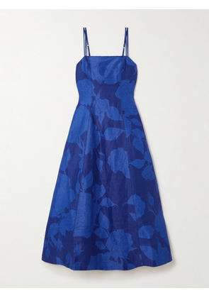 Aje - Belonging Floral-print Linen-blend Midi Dress - Blue - UK 4,UK 6,UK 8,UK 10,UK 12,UK 14,UK 16
