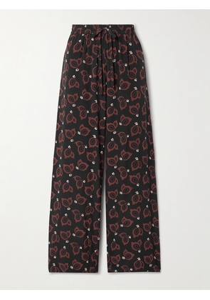 Matteau - + Net Sustain Printed Organic Silk-crepe Straight-leg Pants - Black - 1,2,3,4,5