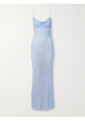 Retrofête - Shilo Crystal-embellished Silk-blend Mesh Dress - Blue - xx small,x small,small,medium,large