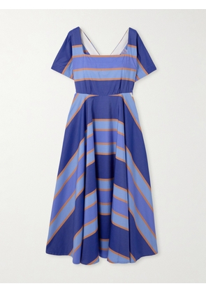 Thierry Colson - Allegria Pleated Striped Cotton-poplin Wrap Midi Dress - Blue - x small,small,medium,large,x large