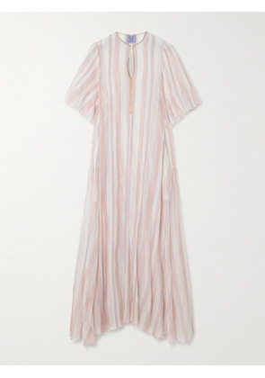 Thierry Colson - Zosca Pintucked Striped Lurex-trimmed Cotton And Silk-blend Voile Maxi Dress - Pink - x small,small,medium,large,x large
