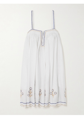 Thierry Colson - Zenobia Pintucked Embroidered Linen Mini Dress - White - x small,small,medium,large,x large